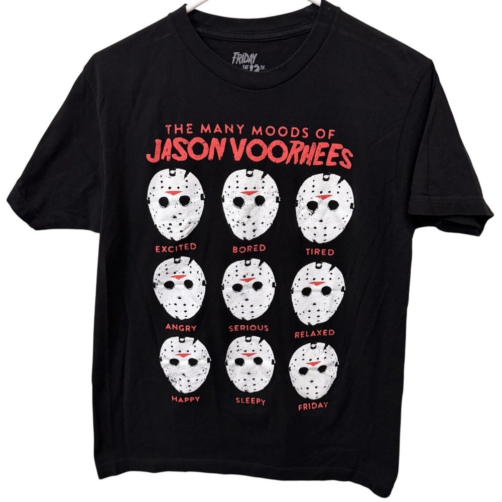 Friday the 13th Many Moods of Jason Voorhees Black Graphic T-Shirt Mens Medium